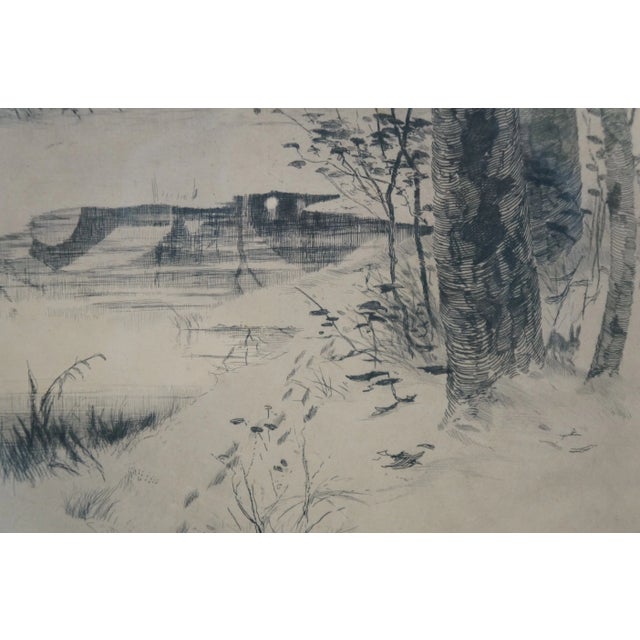 Antique 1887 Henry Pruett Share Signed Winter Farm Landscape Etching 20", Framed For Sale - Image 6 of 11