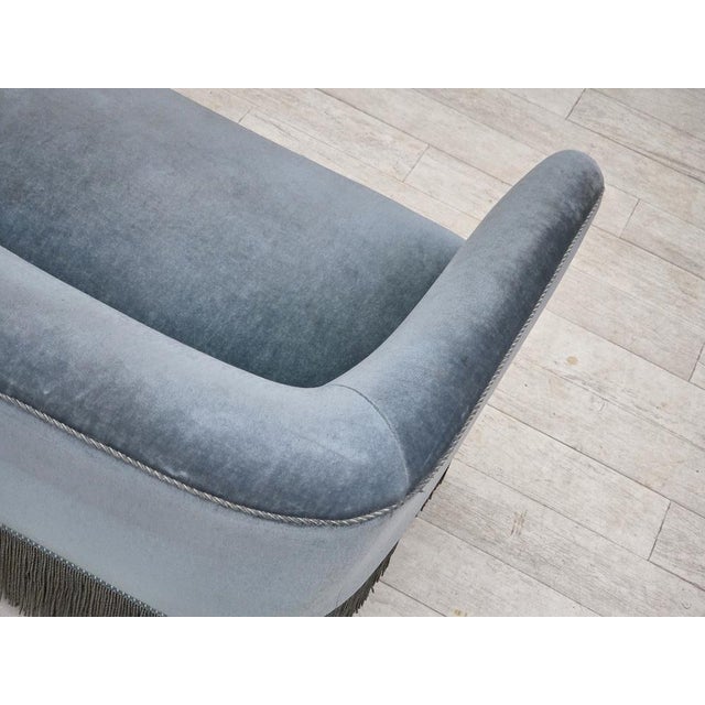 Vintage Danish Two-Seater Sofa in Blue Furniture Velour and Oak, 1970s For Sale - Image 16 of 18