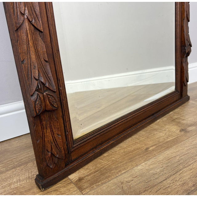 Antique French Oak Wall Mirror in Carved Wall Frame For Sale - Image 6 of 15