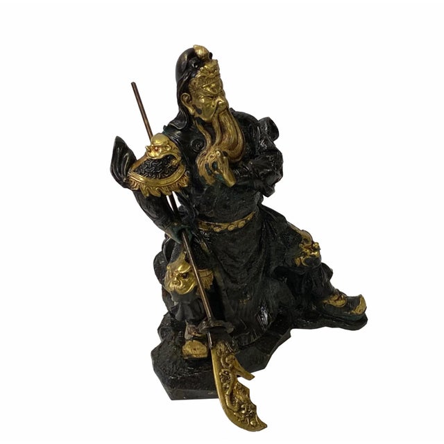 Metal Chinese Handmade Metal Guan Yu Zheng Fei General Quan Statue For Sale - Image 7 of 8