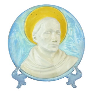 Ceramic Sculpture Medallion Plaque of Saint Francis, 1930s For Sale
