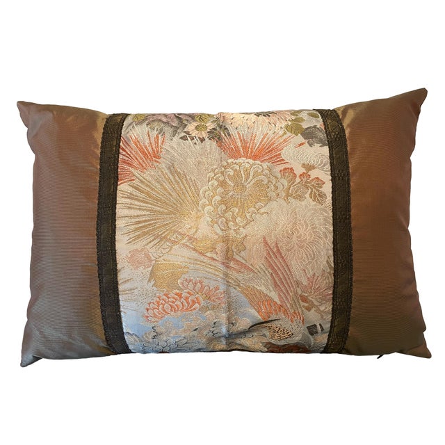 Vintage Japanese Obi Silk Decorative Pillows, Pair, 26" X 18" For Sale - Image 4 of 9