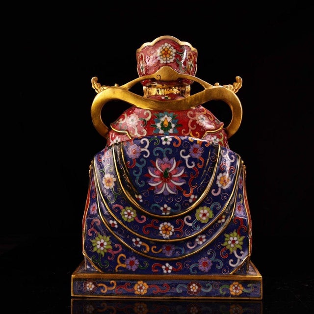 Asian Late 19th Century Cloisonné Gilt Bronze God of Wealth Figure, 4400g, 12" Tall For Sale - Image 3 of 8