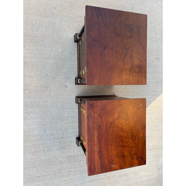 Late 19th Century Pair of 1880 Biedermeier Burl Walnut Nightstands Bedside Table Sized Drawers For Sale - Image 5 of 8