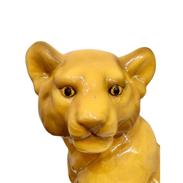 Vintage Mid Century Ceramic Lion Cub Statue For Sale - Image 10 of 15