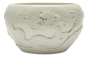 Blanc De Chine Porcelain Bowl With Dragon Motif