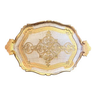 Mid Century Italian Florentine Gilded Drinks Tray. Gold and Whitewashing For Sale