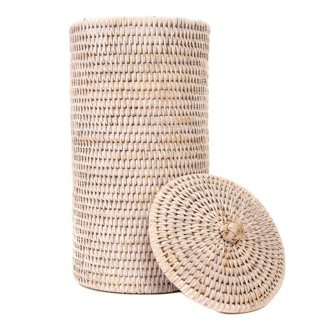 White Artifacts Rattan Double Toilet Roll Holder in White Wash For Sale - Image 8 of 8