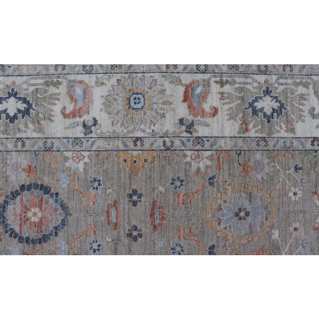 Modern Oushak Rug by Keivan Woven Arts, Muted Greens & Florals 9'0 X 12'4 For Sale - Image 13 of 15