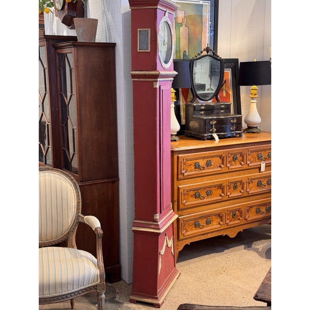 19th Century Swedish Tall Clock With Red Painted Case For Sale - Image 9 of 18