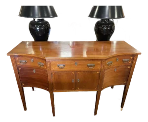 Antique Mahogany Sideboard With Satinwood Inlay and Bow Front