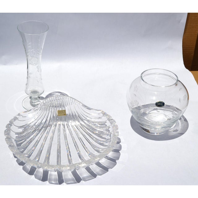 Vintage Mikasa Walther Glas Seascape Clear Thick Crystal Seashell Platter Centerpiece Bowl For Sale In Miami - Image 6 of 11