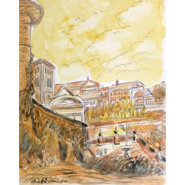 1960s Vintage Italian Watercolor and Ink - Outskirts of Italian Village For Sale - Image 5 of 5