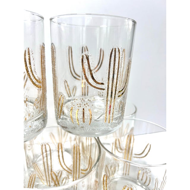 Culver Ltd. 1970s 22kt Gold Cactus Old Fashioned Glasses by Culver - Set of 8 For Sale - Image 4 of 12