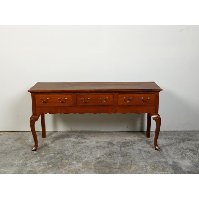 Mid 20th Century English 1940s Dresser Base with Three Drawers, Cabriole Legs and Carved Apron For Sale - Image 5 of 12