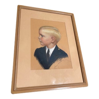 1940s Mid-Century Pastel Illustration of a Young Boy Harry Worthman, Framed For Sale