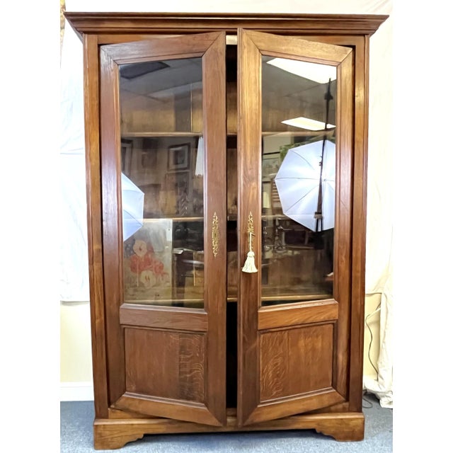 French 19th Century French Wood Storage Cabinet With Glass Doors and Lock For Sale - Image 3 of 12