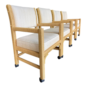 Vintage Henry Link Wrapped Rattan Dining Armchairs on Casters – Palm Beach Style | Set of 4