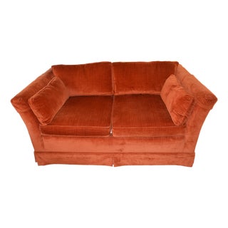 Vintage Mid Century Hickory Tavern / Lane Burnt Orange Upholstered Loveseat Sofa For Sale