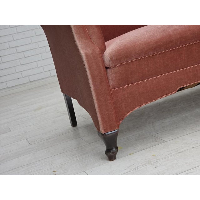 Mid-Century Modern Vintage Danish Two-Seater Sofa in Salmon Pink Furniture Velour, 1950s For Sale - Image 3 of 18