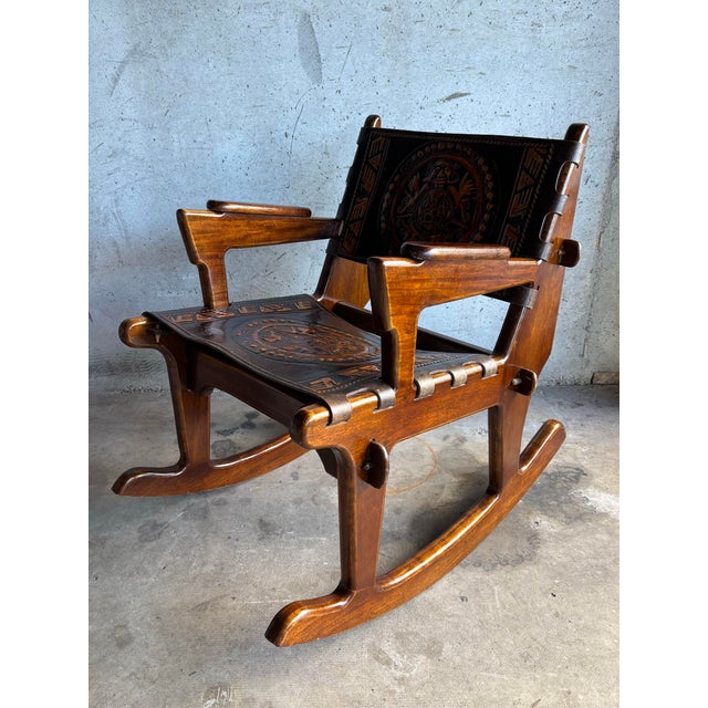 Vintage Angel Pazmino Rocking Chair - Hand Tooled Leather Ecuador For Sale - Image 4 of 7