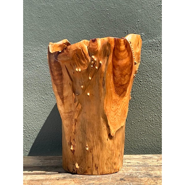 Wood Vintage Monumental Carved Wood Vase For Sale - Image 7 of 12