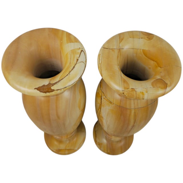 Decorative Marble Vases with Teakwood, 1980, Set of 2 For Sale - Image 3 of 8