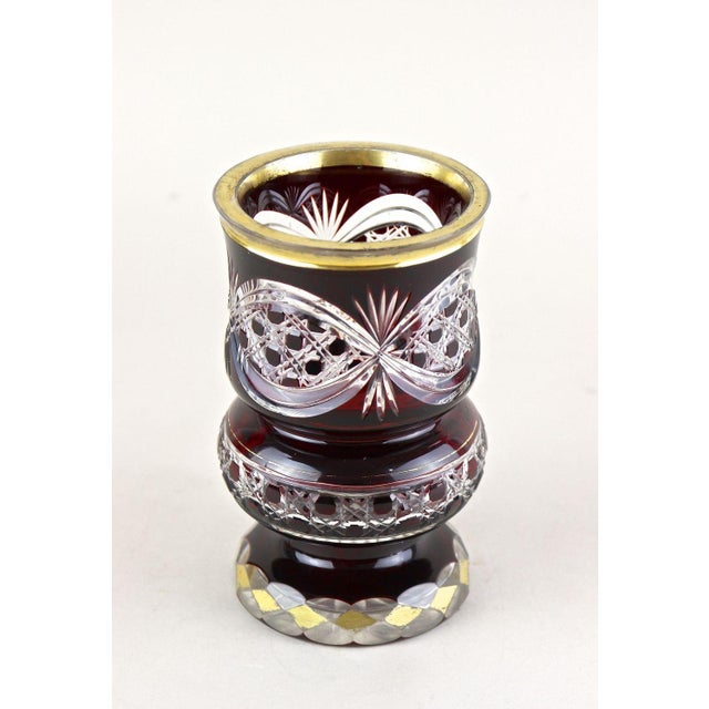 Metal 19th Century Biedermeier Ruby Red Overlay Glass Goblet, 1840s For Sale - Image 7 of 18