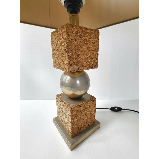 Vintage Cork Cube and Steel Ball Table Lamp, 1970s For Sale - Image 3 of 9