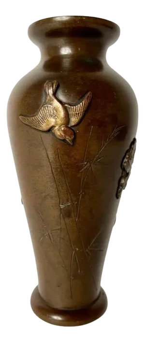 19th Century Japanese Bronze Vase With Gilt Decoration, Meiji Period
