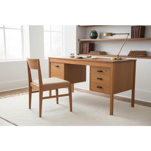 A beautifully restored mid-century Danish modern desk showcasing clean architectural lines and timeless functionality....