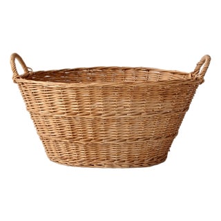 Antique French Country Wicker Laundry Basket For Sale