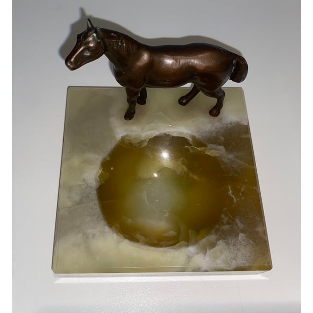 Art Deco Vintage Metal Horse on Green Marble Base For Sale - Image 3 of 8