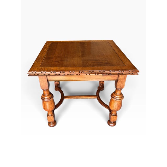 1925 Ornate Jacobean / Elizabethan Revival Period Draw Leaf Table - Beautiful Solid Quarter Sawn Oak For Sale - Image 10 of 12