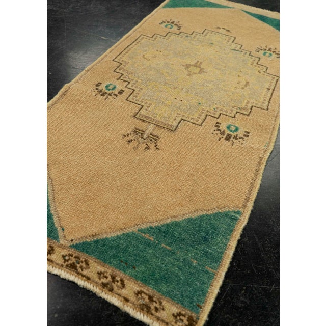 Textile Turkish Mini Rug Oriental Hand Knotted Vintage Rug 1'8" x 3'7" #21146 For Sale - Image 7 of 8