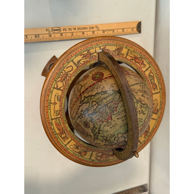 Mid 20th Century Vintage Made in Italy Old World Wooden Desk Globe W/ Stand Astrology Design 11”t For Sale - Image 5 of 12