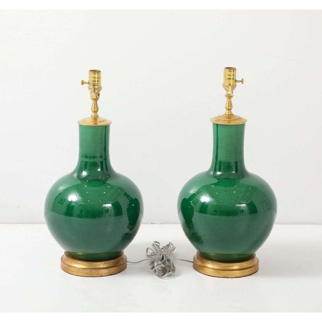 Pair of Emerald-Green Glazed Gourd Lamps For Sale In New York - Image 6 of 6