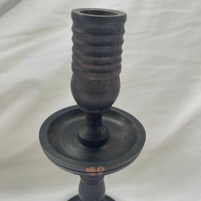 Victorian Vintage Ebony Hand Turned Candlestick For Sale - Image 3 of 6