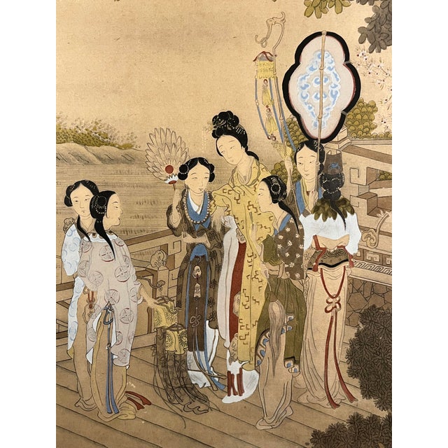 Antique White Pair of Antique Chinese Export Paintings Qing Court Figures Custom Framed For Sale - Image 8 of 13