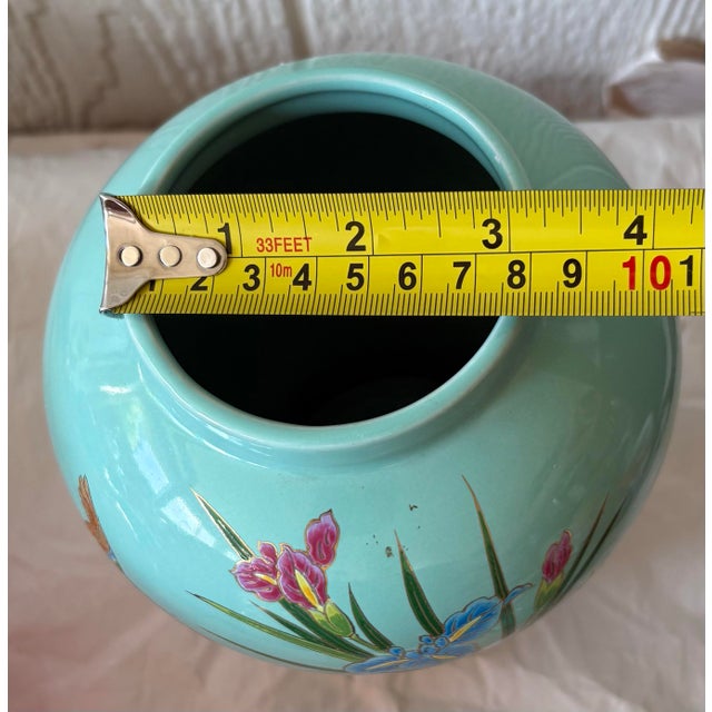 Vintage Andrea by Sadek Japanese Turquoise Floral & Bird Ginger Jar For Sale - Image 10 of 11