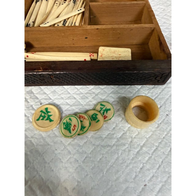 Chinese Antique Chinese Mahjong Set in Carved Dragon-Motif Wood Case, Early 20th Century For Sale - Image 3 of 15