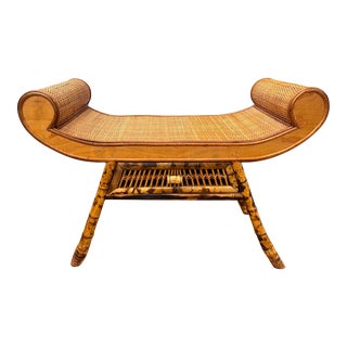 Vintage Tortoise Bamboo Egyptian Curved Bench With Drawer For Sale