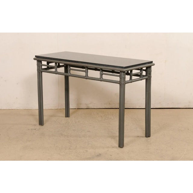 Black Vintage Cane Console with Polished Granite Top For Sale - Image 8 of 11