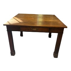 Wooden Table with Central Drawer and Brass Handle, Italy, 1950s For Sale