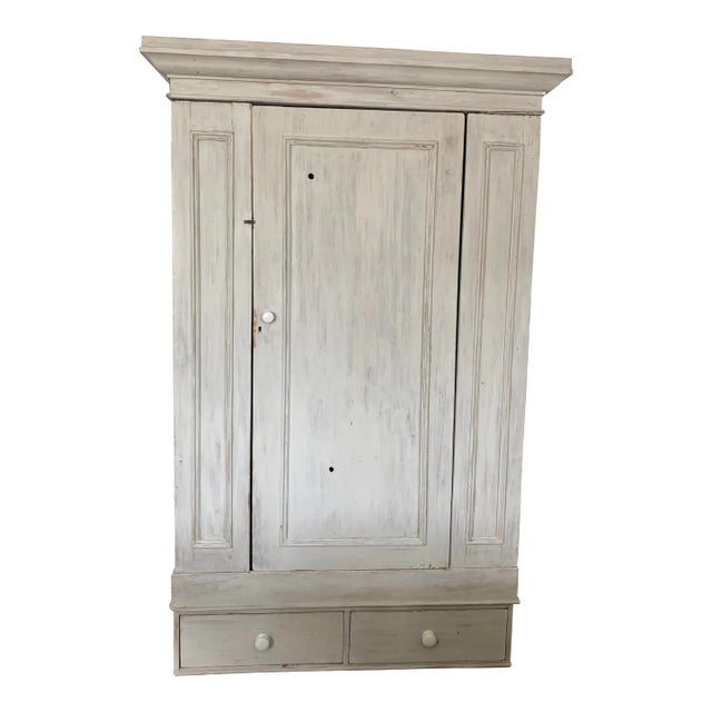 Early 19th Century Antique Whitewashed Pine Armoire Cabinet For Sale