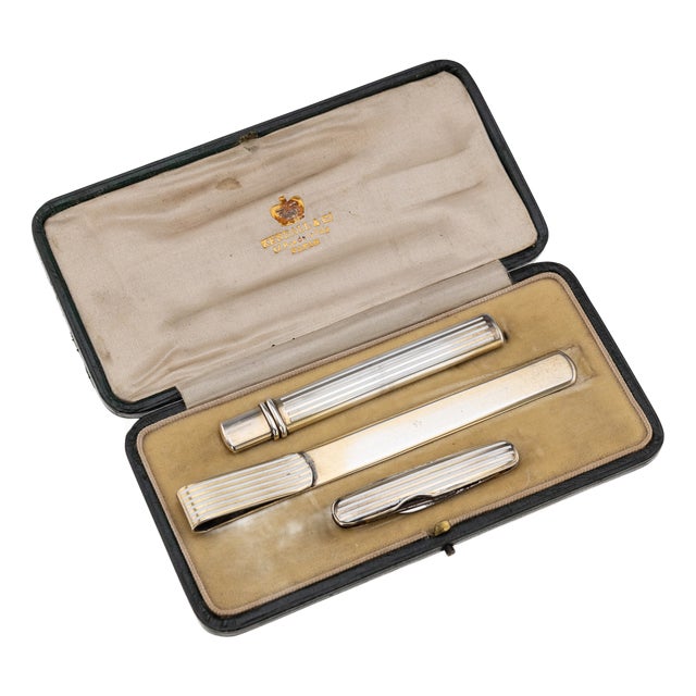 20th Century English Silver & Enamel Desk Accessory Set, 1912 , Set of 3 For Sale