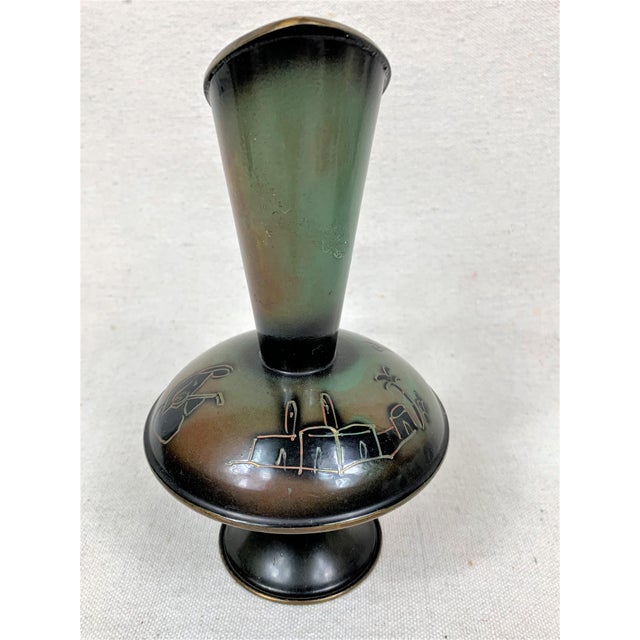 Vintage Mid-Century metal pitcher decorated with cloisonne style designs made in Israel. This is a pre-owned item so...