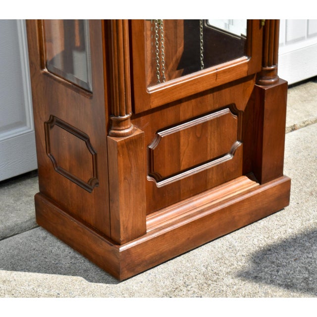 Glass Vintage Daneker Grandfather Clock Cherry Moon Phase Chime Beveled Glass For Sale - Image 7 of 18