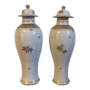 18th Century Chinese Export Porcelain Baluster Shape Jar in Famille Rose Palette - a Pair