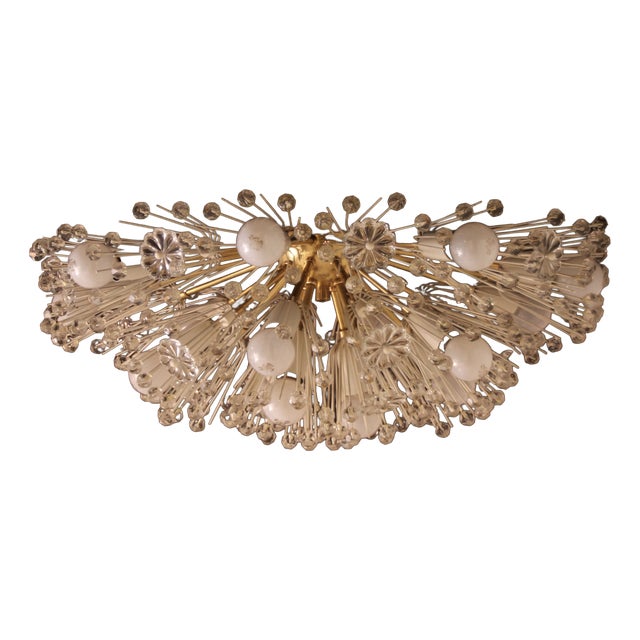 Large Mid-Century Modern Snowball Ceiling Lamp in Glass and Brass by Emil Stejnar for Rupert Nikoll, 1950s For Sale